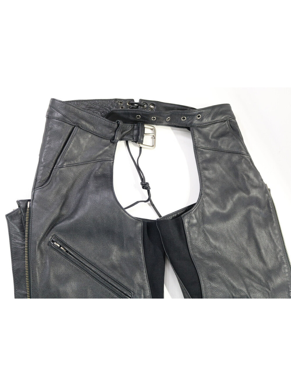 womens harley davidson chaps S black leather Deluxe pockets lined zip stretch